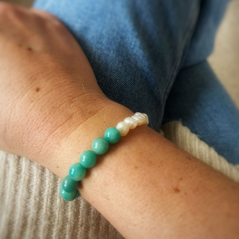 Rock & Soul X Bramley Freshwater Pearl and Amazonite Bracelet Set