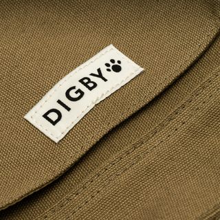 Close-up of the Digby label stitched onto the Walking Bag