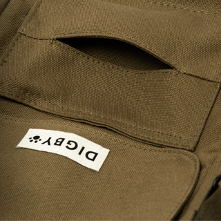 Close-up of the canvas fabric and front pocket on the Digby Walking Bag