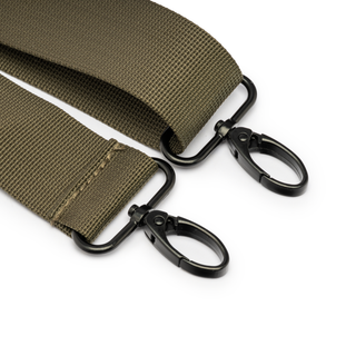 Close-up of the Digby Walking Bag's adjustable canvas strap with metal clasps